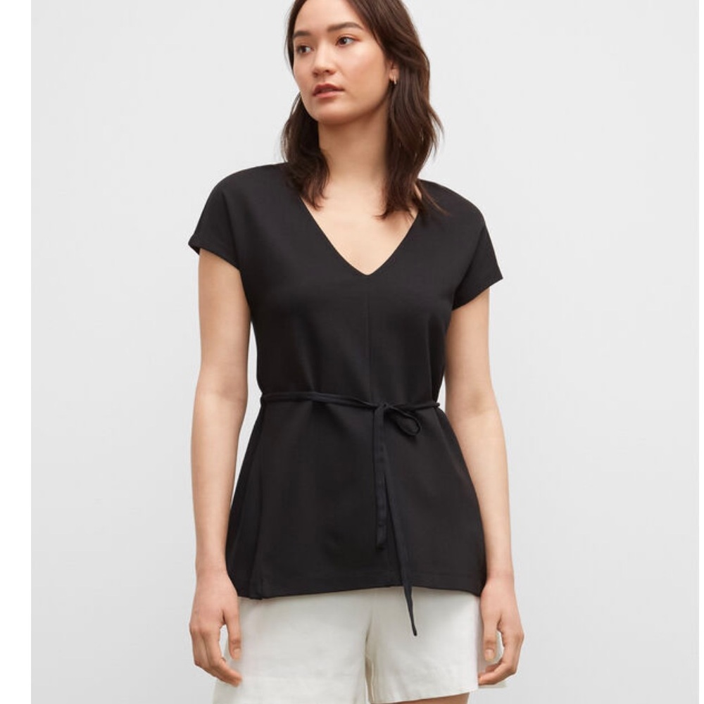 Club Monaco Side Cinch Tunic Short Sleeve Shirt Top Black